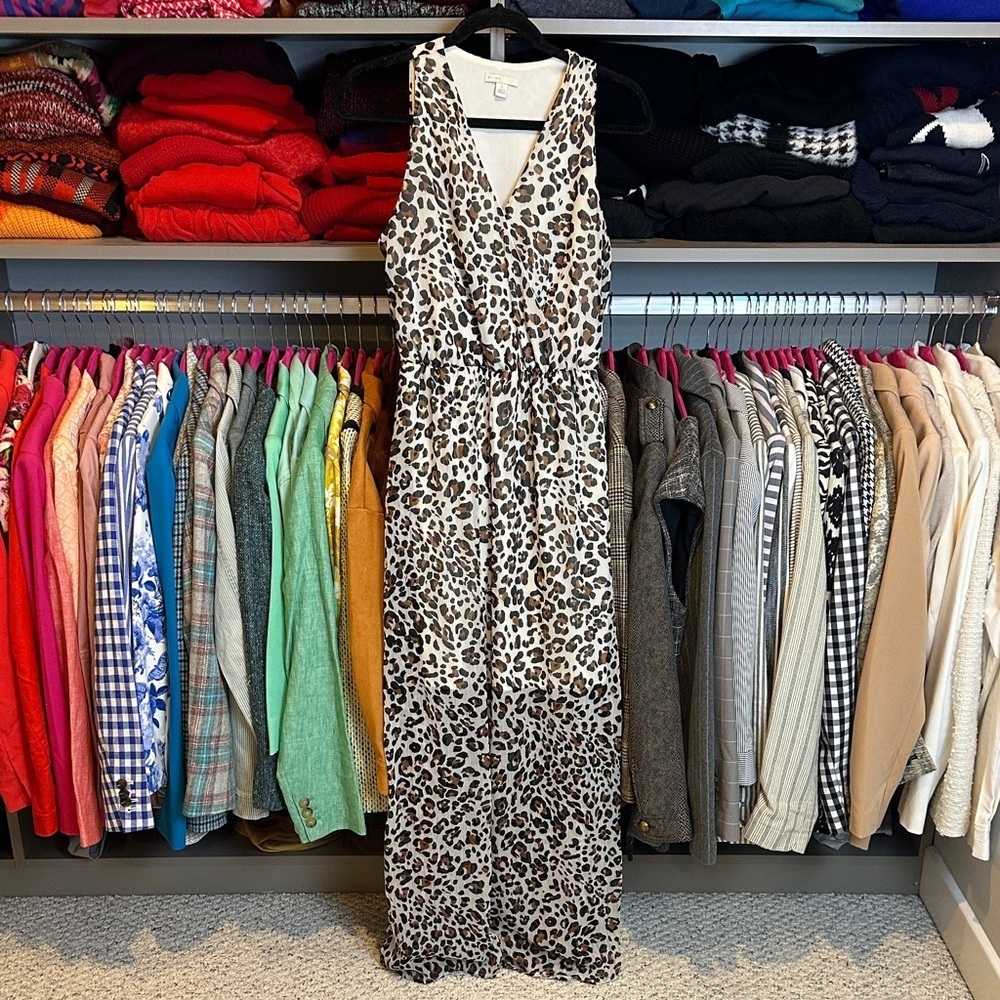 C Est. 1946 cream/brown/black leopard elastic waist sleeveless maxi dress size S